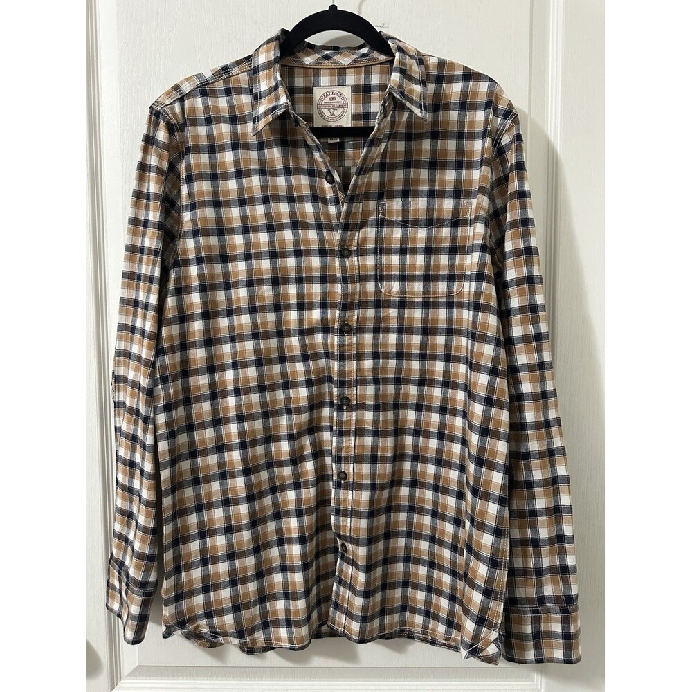 Fat Face Shirt Mens Large Tall Brown Plaid Flannel Long Sleeve Button Up